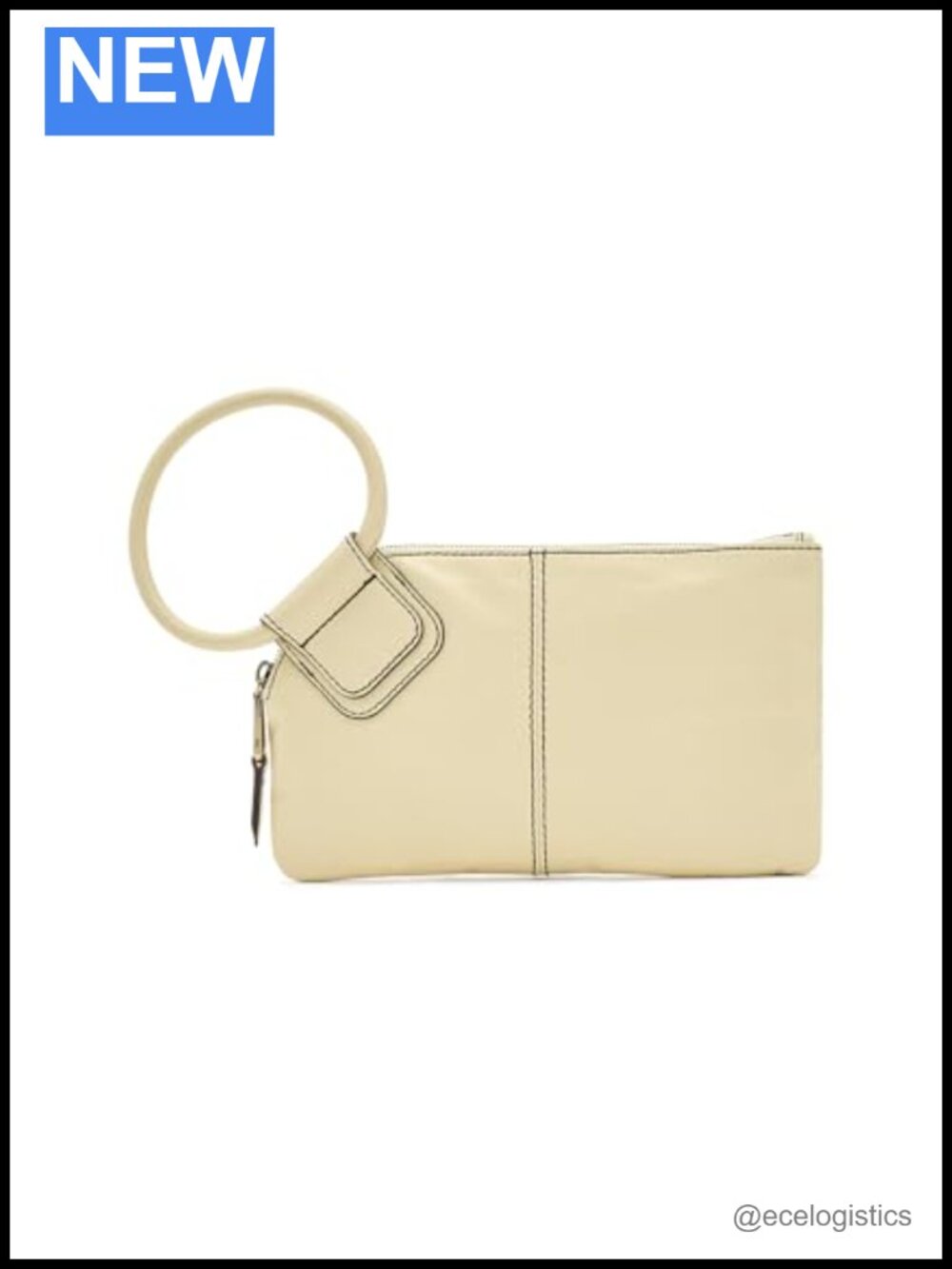 Leather Wristlet Clutch with Circular Handle, Zip Closure, Credit Card Organizer